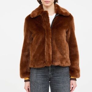 Sandro Women's Faux Fur Teddy Jacket in Rich Brown